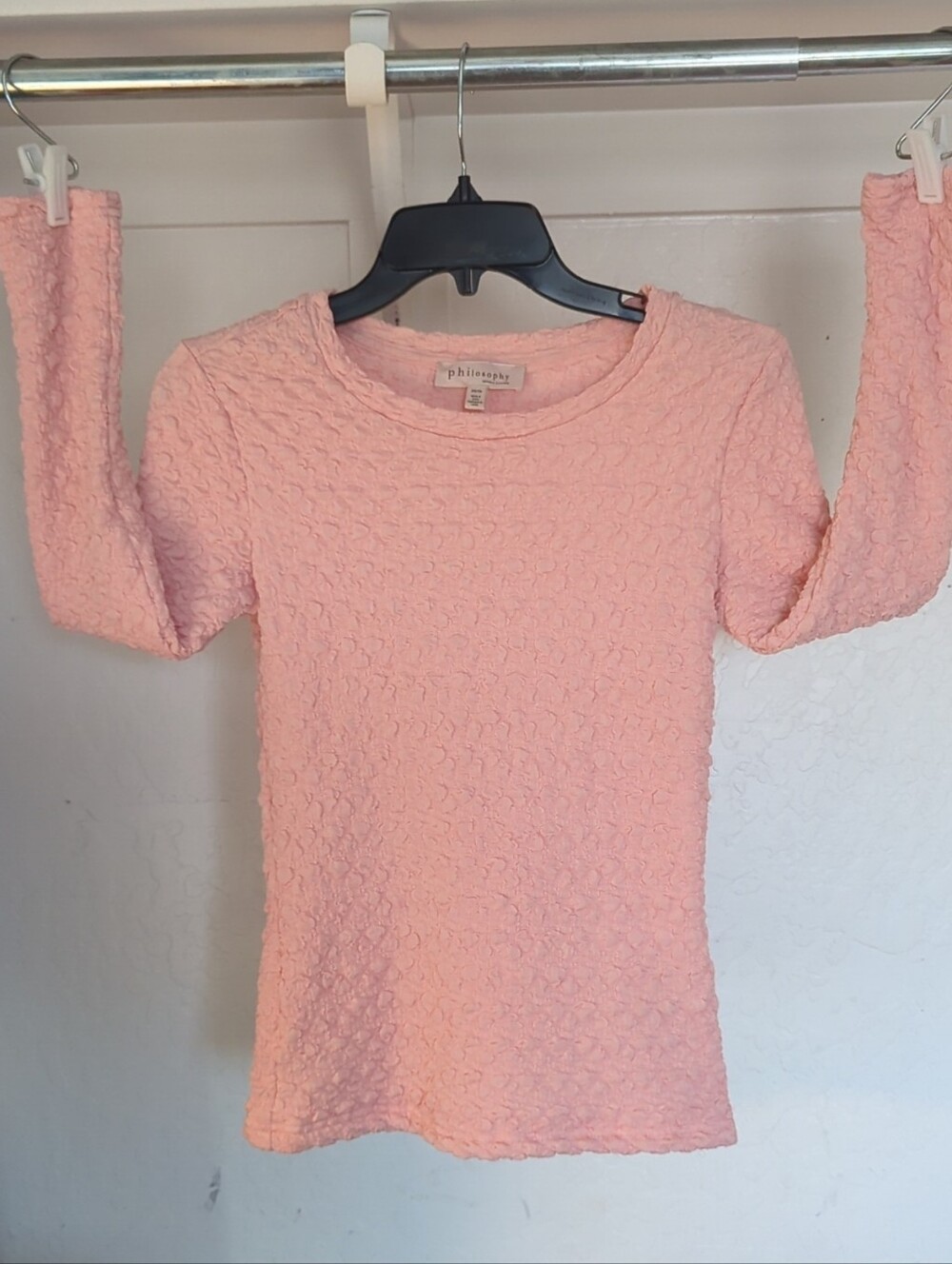 Philosophy XS Pink Floral Textured Stretch Long Sleeve Top Shirt